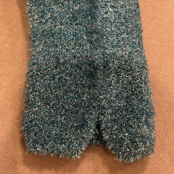 Lucky Chouette Sweater V-Neck Blue Silver Shiny Tinsel Sparkly Large Korea - Picture 11 of 15